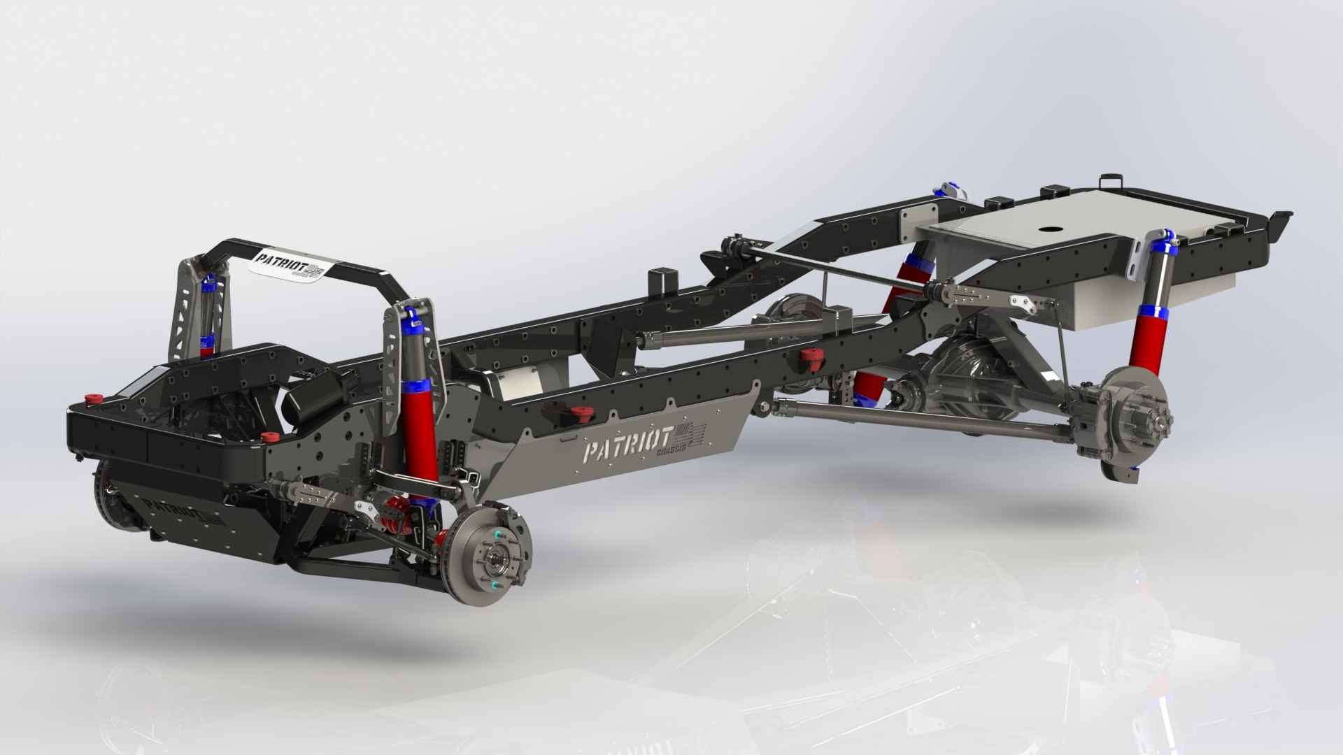 Patriot Chassis custom rolling platform with IFS front suspension, triangulated 4-link rear, and coilover shocks for 67-72 Chevy trucks